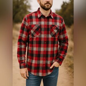 Wrangler Blue Ridge Flannel Shirt 2XT Red Black Gray Plaid Button Up Workwear